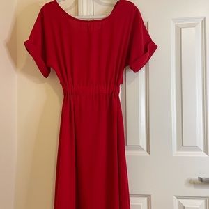 Midi red dress , buttons tighy back style